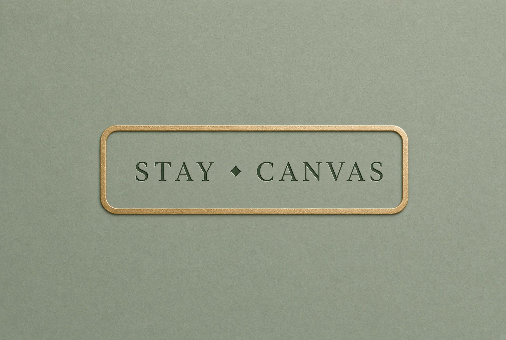 Stay Canvas wordmark in forest green within a gold frame